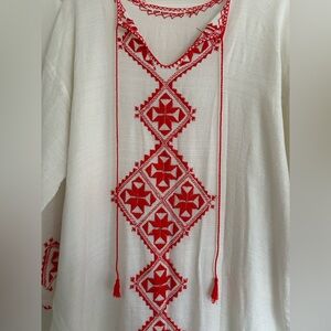 Oversized Vintage Embroidered Caftan in White and Red